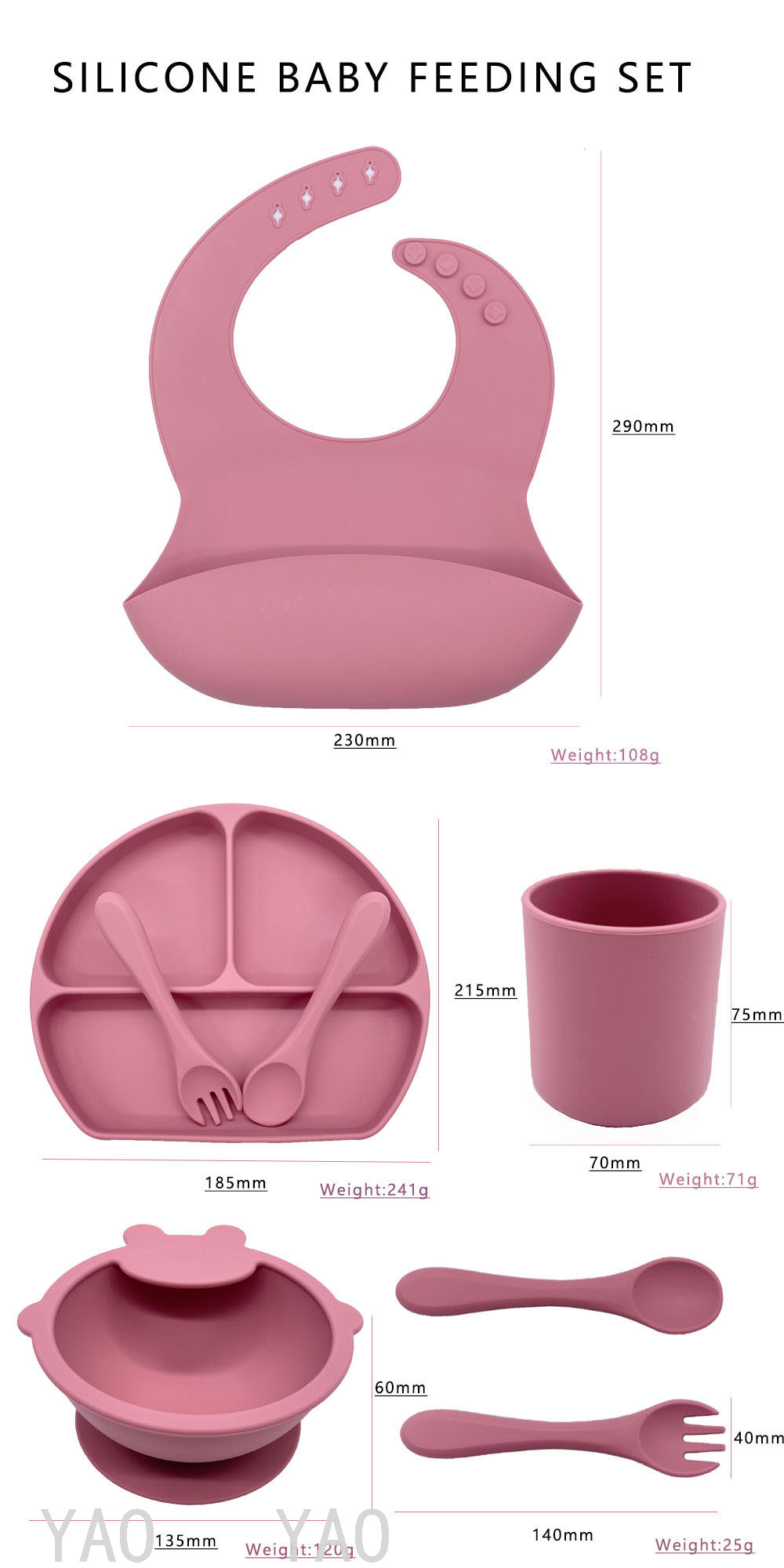 Babies' Tableware Set Silicone Children's Tray Bowl Spoon Bib Baby Eat Training Complementary Food Feeding Gift