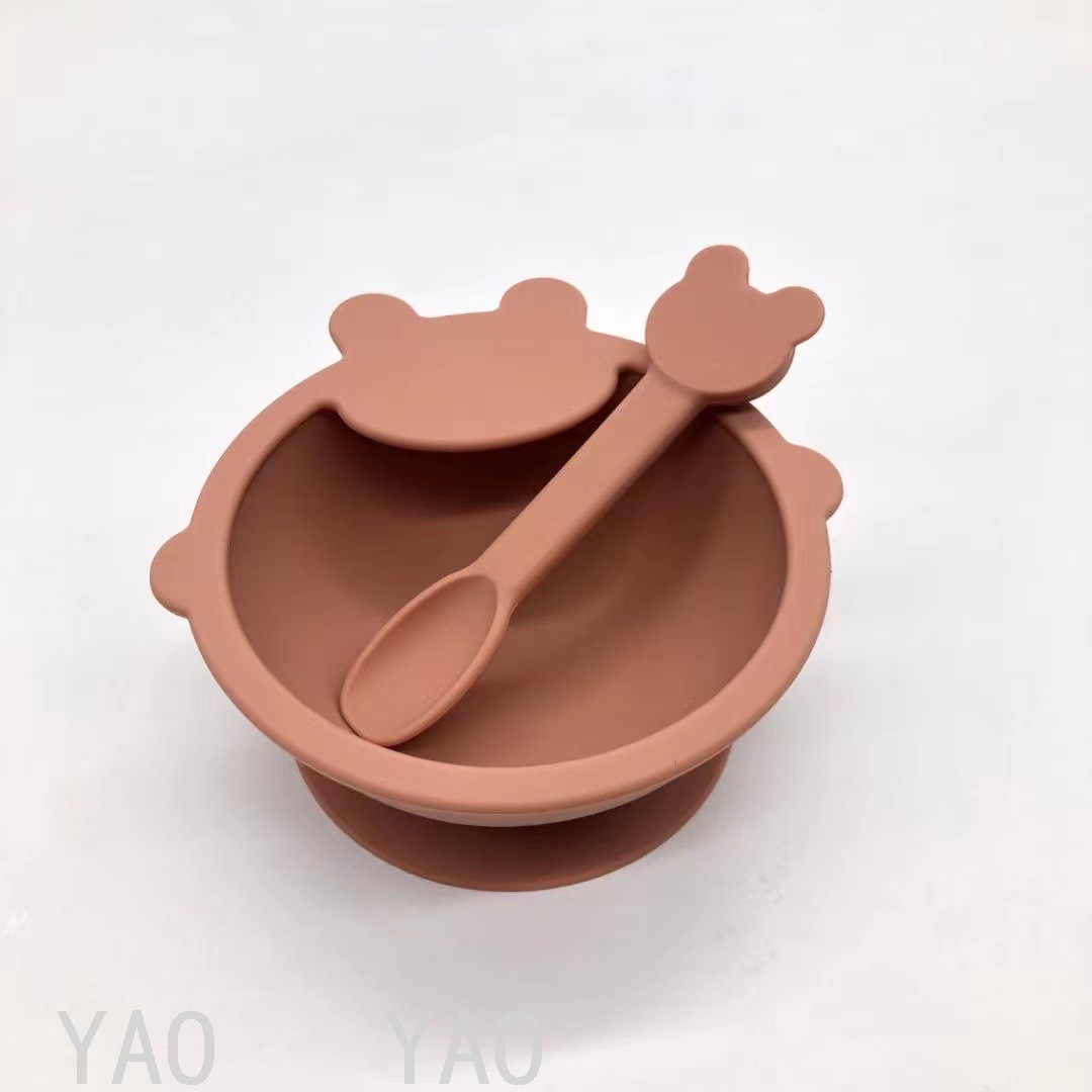 Babies' Tableware Set Silicone Children's Tray Bowl Spoon Bib Baby Eat Training Complementary Food Feeding Gift