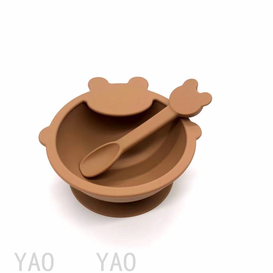 Babies' Tableware Set Silicone Children's Tray Bowl Spoon Bib Baby Eat Training Complementary Food Feeding Gift