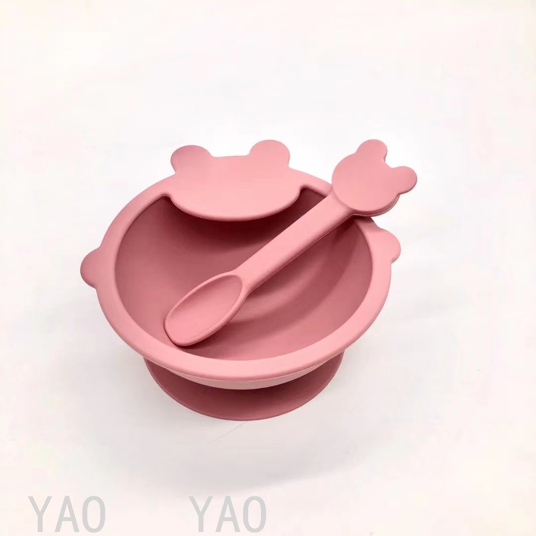 Babies' Tableware Set Silicone Children's Tray Bowl Spoon Bib Baby Eat Training Complementary Food Feeding Gift