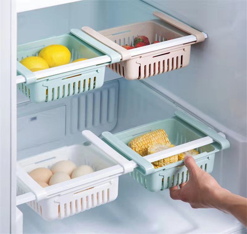 Douyin refrigerator free Retractable basket tray Blue Retractable Hanging basket Pul-out basket finishing frame layout Douyin refrigerator free Retractable basket tray Blue Retractable Hanging basket Pul-out basket finishing frame layout