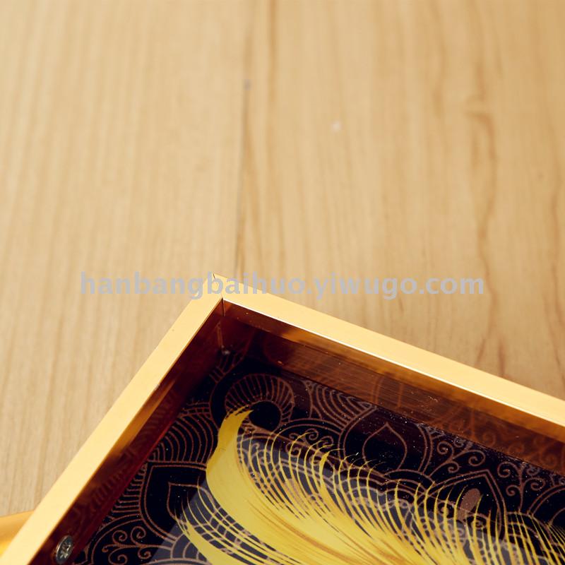 European luxury American light luxury metal tea tray tray household teacup hollow glass mirror living room decorations