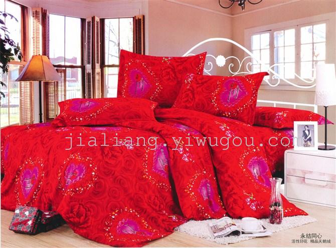 Manufacturer sells winter extra thick reactive printing velvet bedding set four never fade Manufacturer sells winter extra thick reactive printing velvet bedding set four never fade