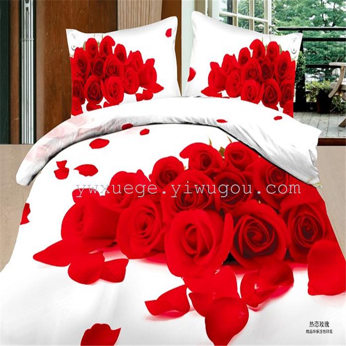 Snow pigeon 3D Twill large reactive printed 1.5 1.8 m bed bedding set of four factory direct-_-love rose