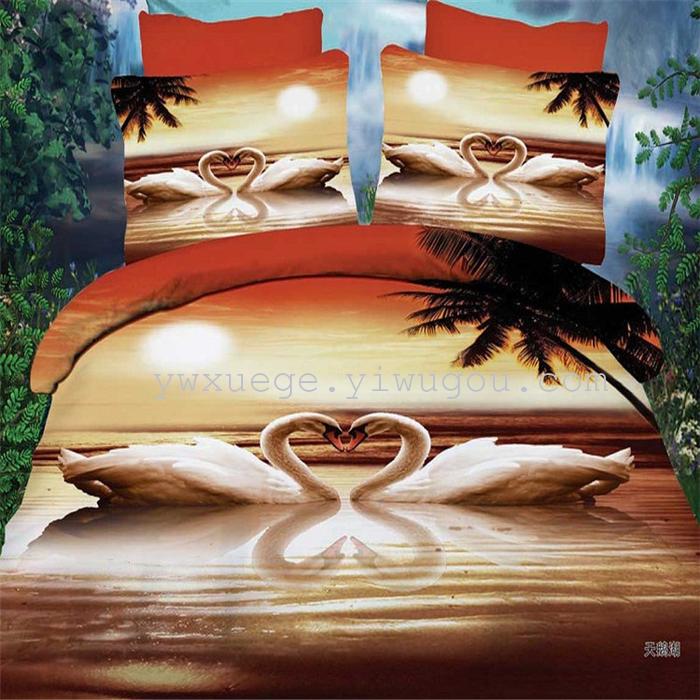 Snow pigeon 3D Twill large reactive printed 1.5 1.8 m bed bedding set of four factory direct-_-love rose