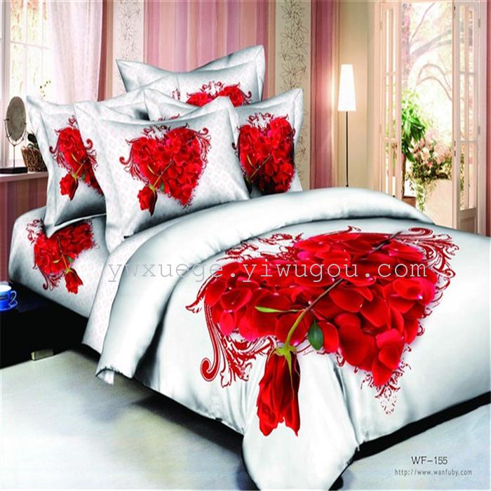 Cotton four set twill reactive printing 3D four sets of 100% cotton bedding set of four snow pigeon textile exports