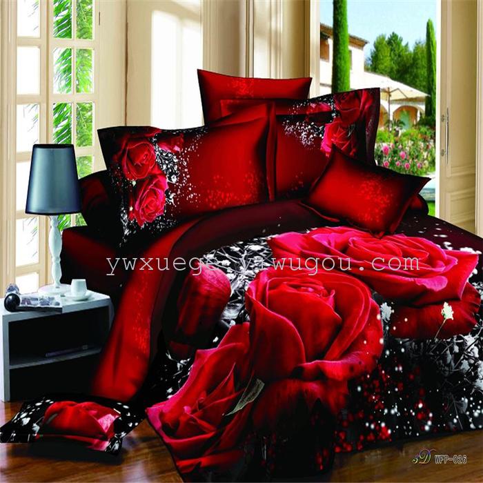 Cotton four set twill reactive printing 3D four sets of 100% cotton bedding set of four snow pigeon textile exports