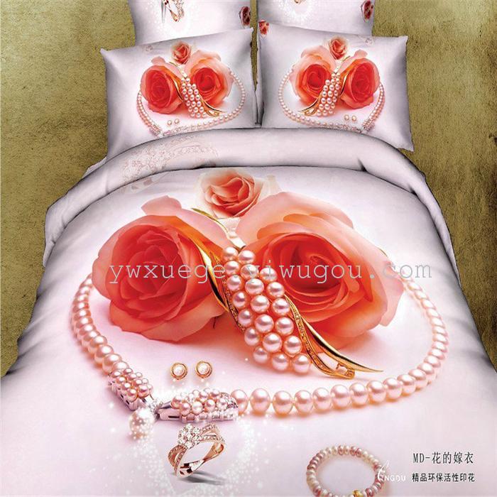 Cotton four set twill reactive printing 3D four sets of 100% cotton bedding set of four snow pigeon textile exports