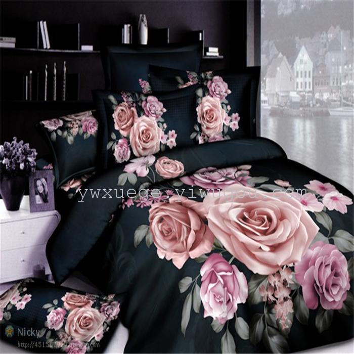 Cotton four set twill reactive printing 3D four sets of 100% cotton bedding set of four snow pigeon textile exports