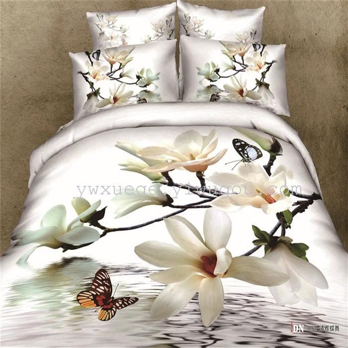 Cotton four set twill reactive printing 3D four sets of 100% cotton bedding set of four snow pigeon textile exports