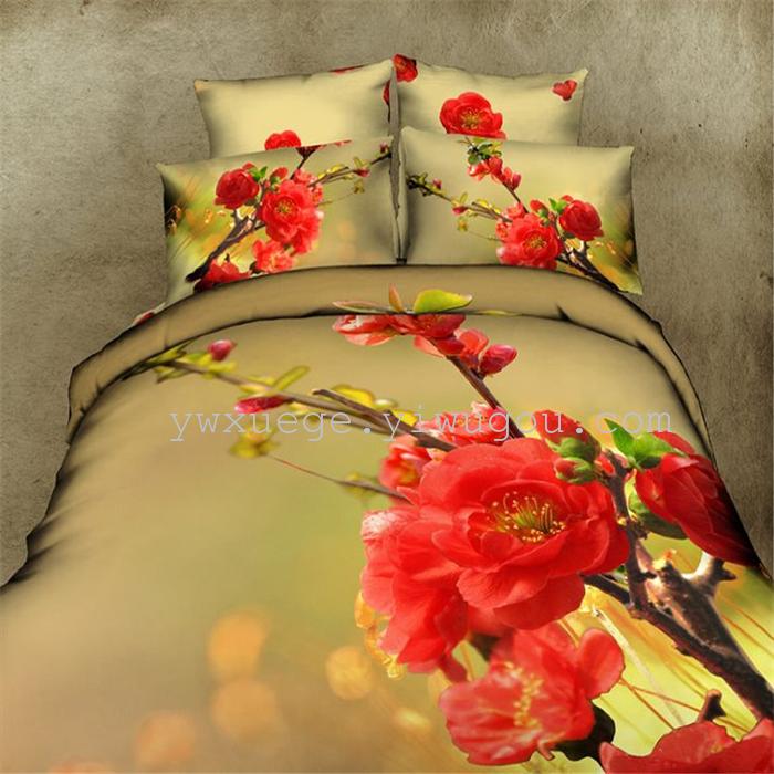 Cotton four set twill reactive printing 3D four sets of 100% cotton bedding set of four snow pigeon textile exports