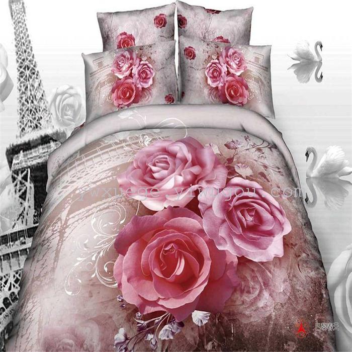 Cotton four set twill reactive printing 3D four sets of 100% cotton bedding set of four snow pigeon textile exports
