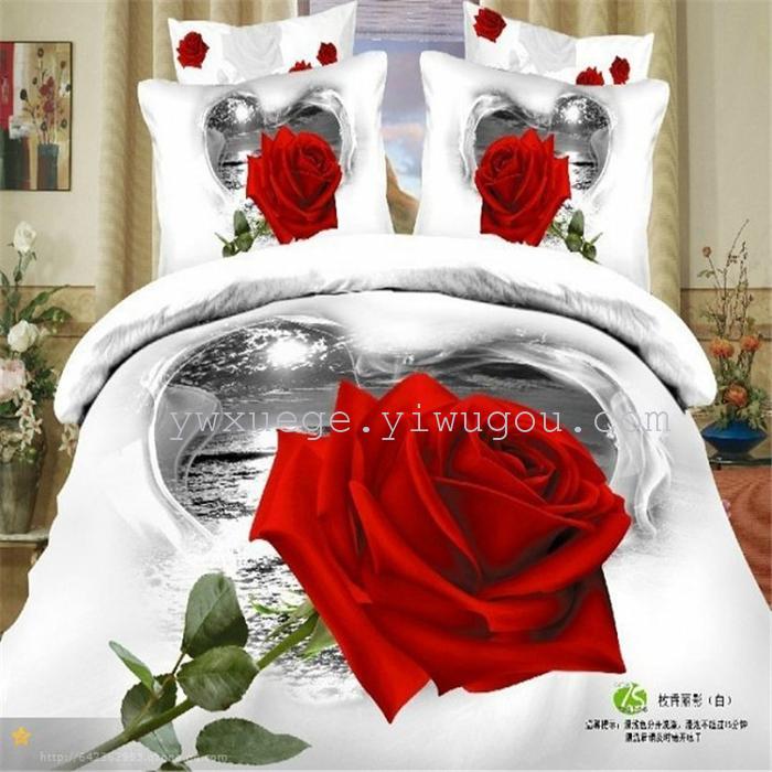Cotton four set twill reactive printing 3D four sets of 100% cotton bedding set of four snow pigeon textile exports