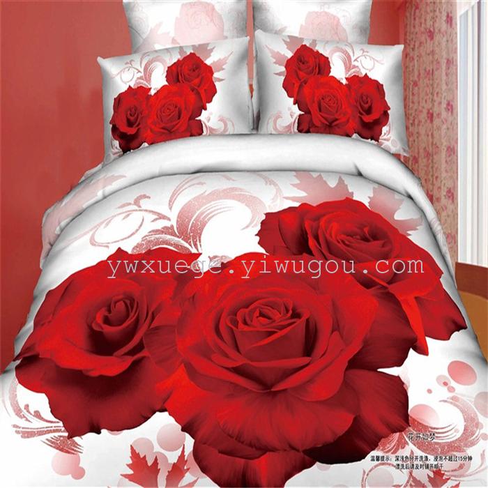 Cotton four set twill reactive printing 3D four sets of 100% cotton bedding set of four snow pigeon textile exports