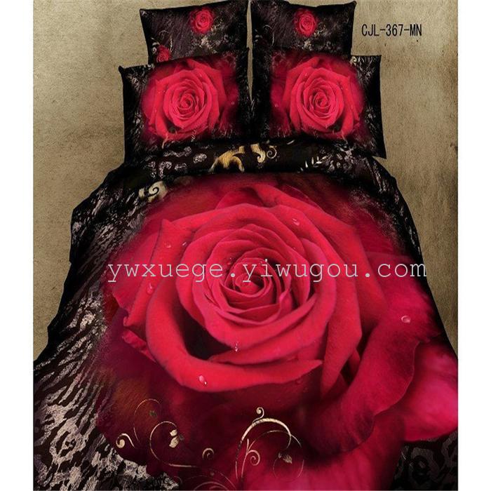 Cotton four set twill reactive printing 3D four sets of 100% cotton bedding set of four snow pigeon textile exports