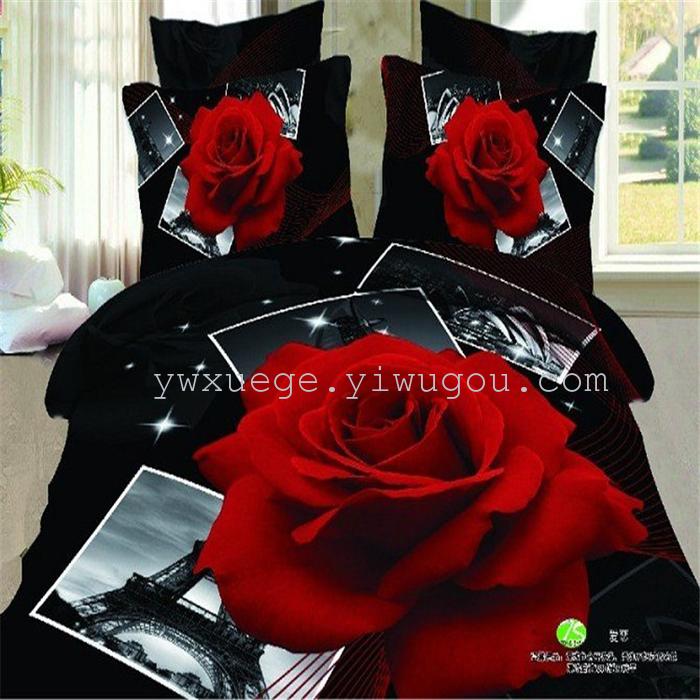 Cotton four set twill reactive printing 3D four sets of 100% cotton bedding set of four snow pigeon textile exports