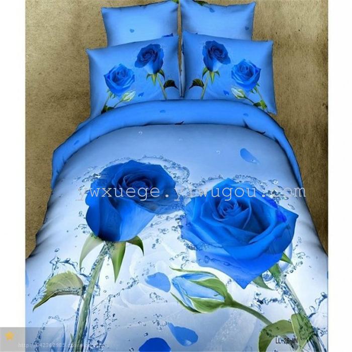 Cotton four set twill reactive printing 3D four sets of 100% cotton bedding set of four snow pigeon textile exports