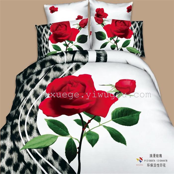 Cotton four set twill reactive printing 3D four sets of 100% cotton bedding set of four snow pigeon textile exports