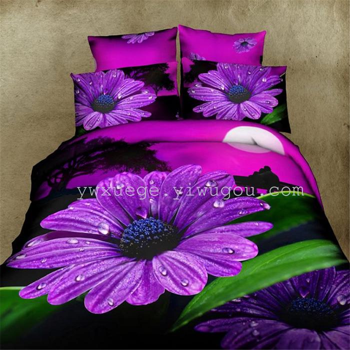 Cotton four set twill reactive printing 3D four sets of 100% cotton bedding set of four snow pigeon textile exports