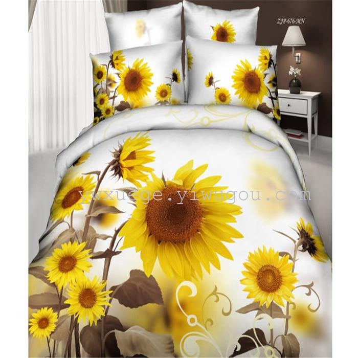 Cotton four set twill reactive printing 3D four sets of 100% cotton bedding set of four snow pigeon textile exports