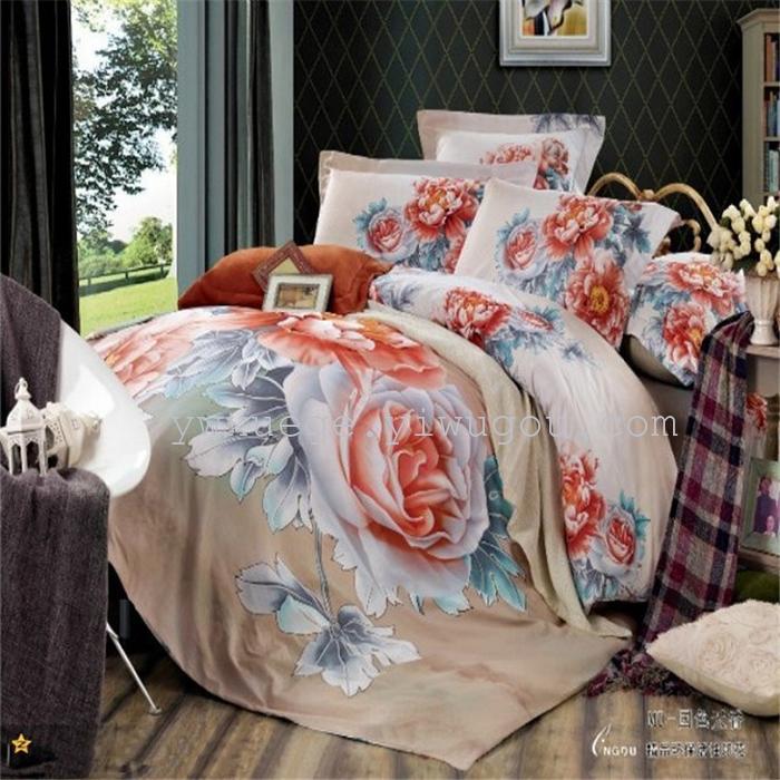 Cotton four set twill reactive printing 3D four sets of 100% cotton bedding set of four snow pigeon textile exports