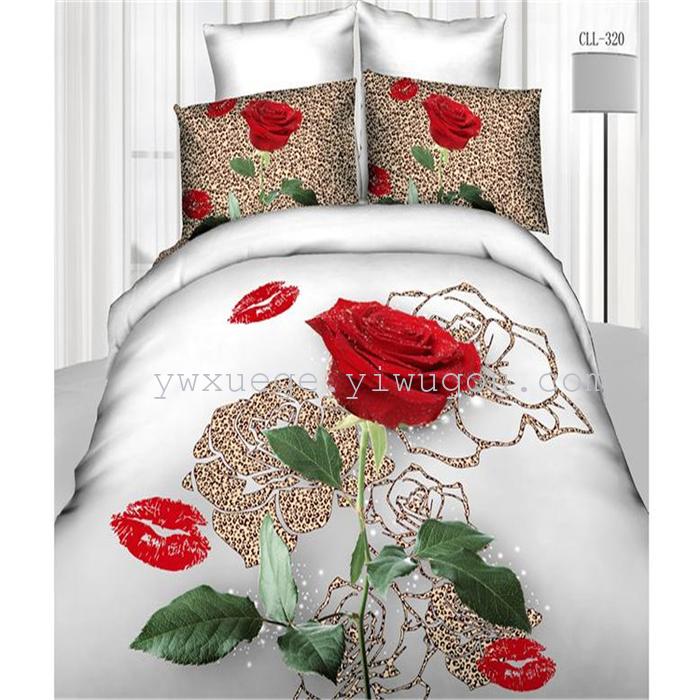 Cotton four set twill reactive printing 3D four sets of 100% cotton bedding set of four snow pigeon textile exports