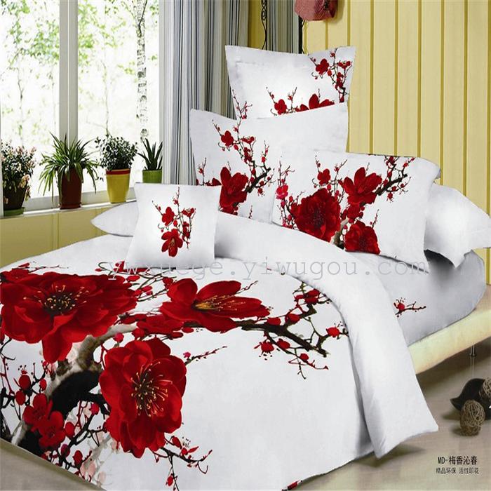 Cotton four set twill reactive printing 3D four sets of 100% cotton bedding set of four snow pigeon textile exports