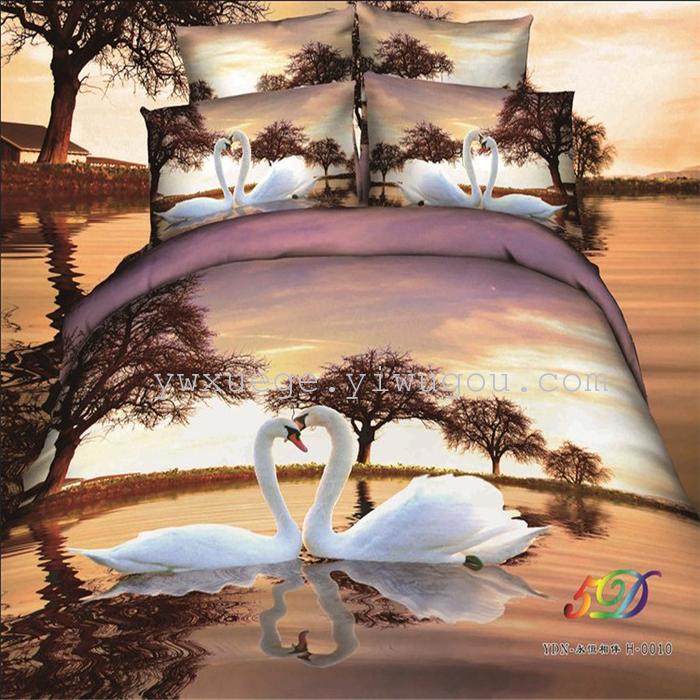 Cotton four set twill reactive printing 3D four sets of 100% cotton bedding set of four snow pigeon textile exports
