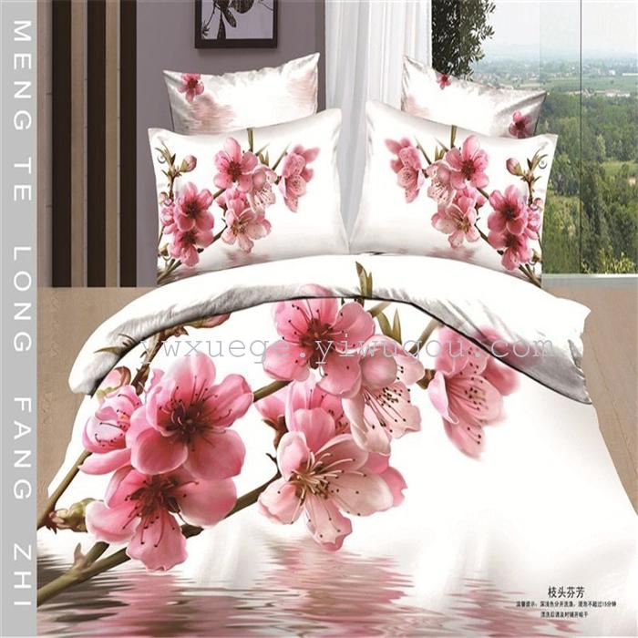 Cotton four set twill reactive printing 3D four sets of 100% cotton bedding set of four snow pigeon textile exports