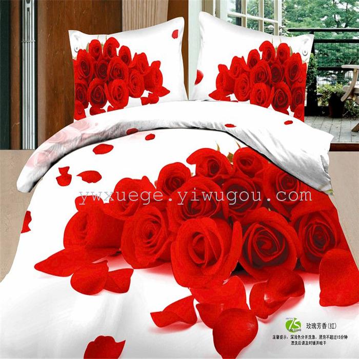 Cotton four set twill reactive printing 3D four sets of 100% cotton bedding set of four snow pigeon textile exports