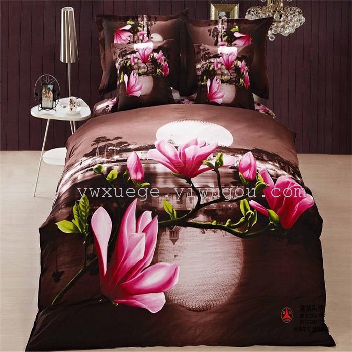 Cotton four set twill reactive printing 3D four sets of 100% cotton bedding set of four snow pigeon textile exports
