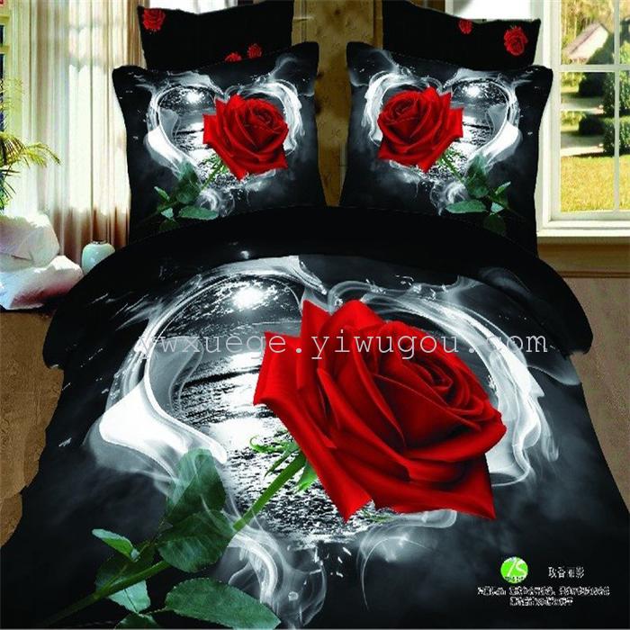 Cotton four set twill reactive printing 3D four sets of 100% cotton bedding set of four snow pigeon textile exports
