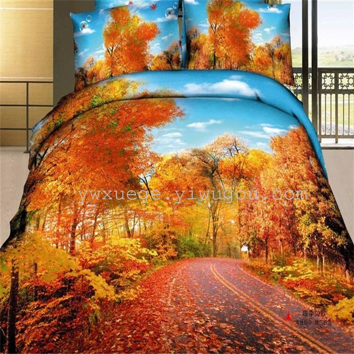 Cotton four set twill reactive printing 3D four sets of 100% cotton bedding set of four snow pigeon textile exports