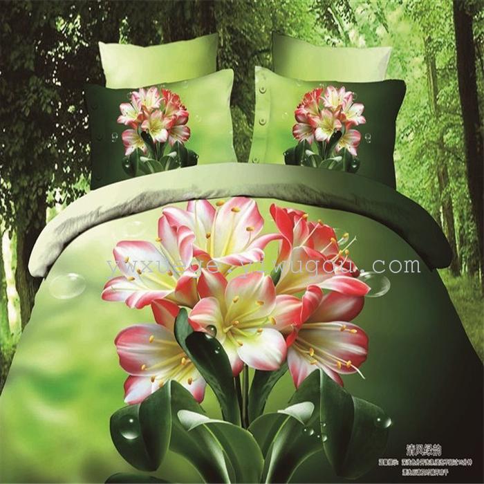 Cotton four set twill reactive printing 3D four sets of 100% cotton bedding set of four snow pigeon textile exports