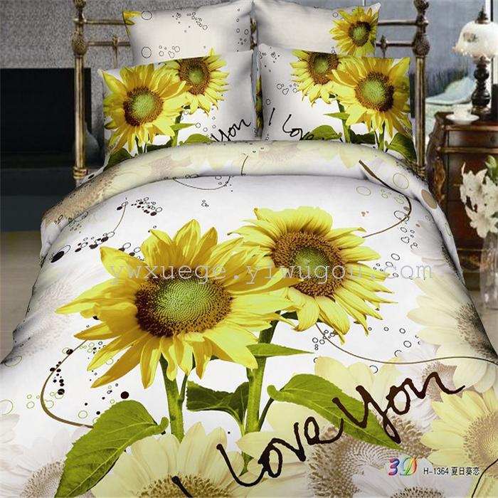 Cotton four set twill reactive printing 3D four sets of 100% cotton bedding set of four snow pigeon textile exports