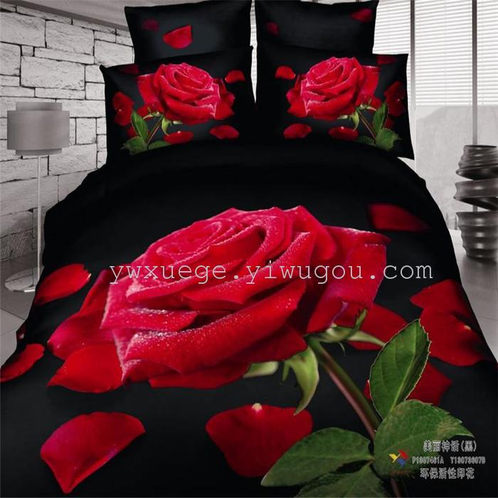 Cotton four set twill reactive printing 3D four sets of 100% cotton bedding set of four snow pigeon textile exports