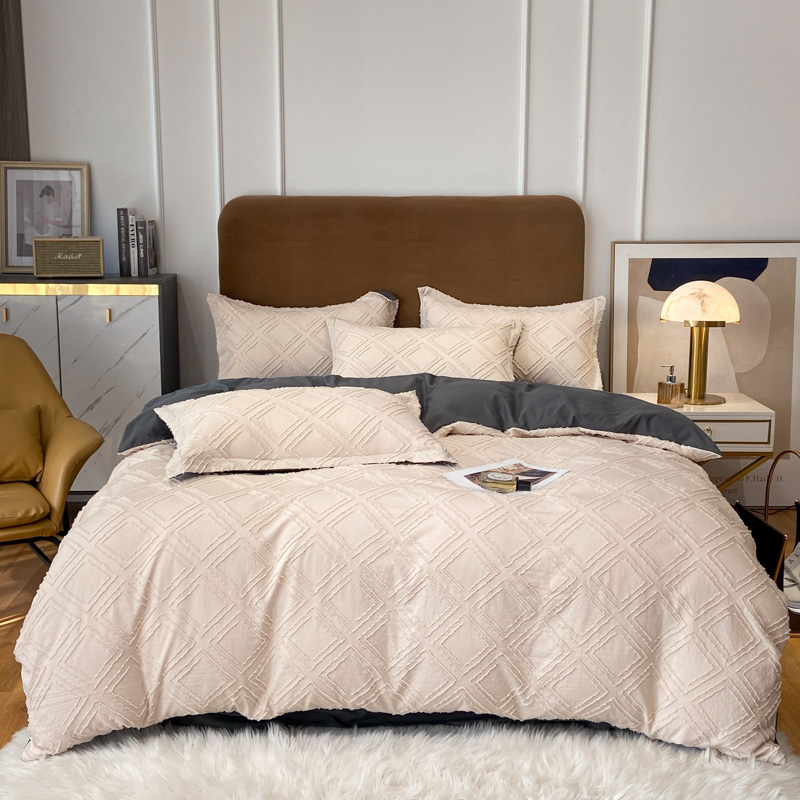 Four Seasons Universal Solid Color Four-Piece Set High-End 100 Quilt Cover Bed Sheet 4 Embroidery Wide Edge Bedding Set