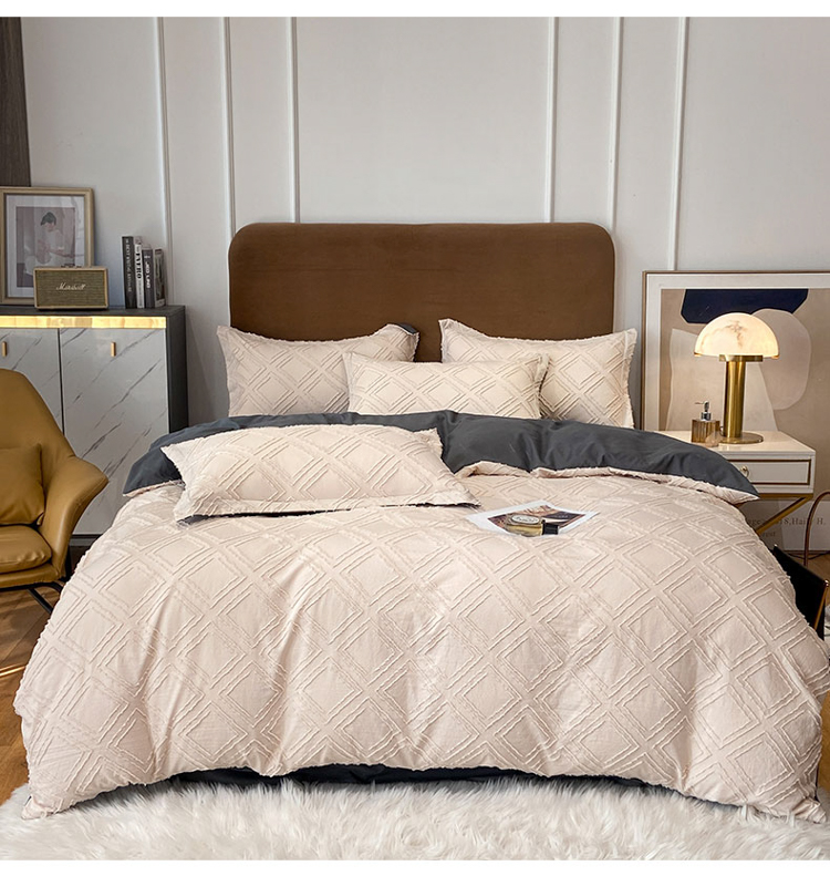 Four Seasons Universal Solid Color Four-Piece Set High-End 100 Quilt Cover Bed Sheet 4 Embroidery Wide Edge Bedding Set