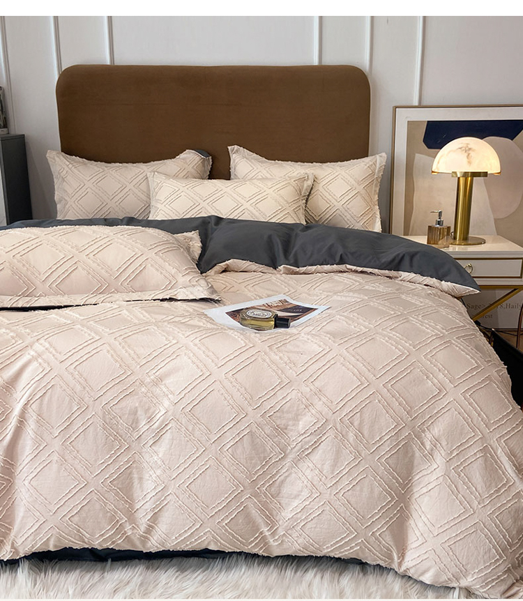 Four Seasons Universal Solid Color Four-Piece Set High-End 100 Quilt Cover Bed Sheet 4 Embroidery Wide Edge Bedding Set