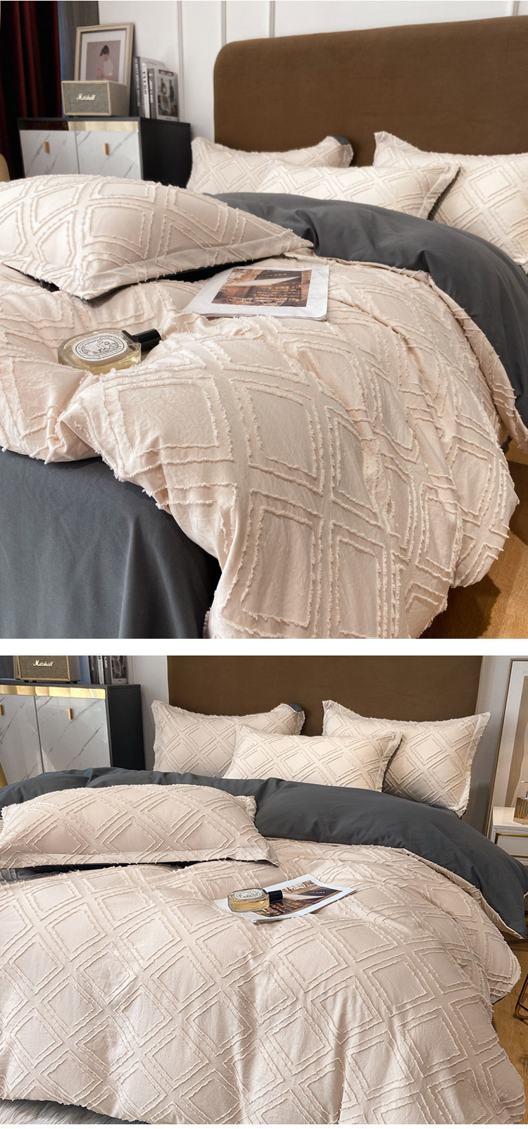 Four Seasons Universal Solid Color Four-Piece Set High-End 100 Quilt Cover Bed Sheet 4 Embroidery Wide Edge Bedding Set