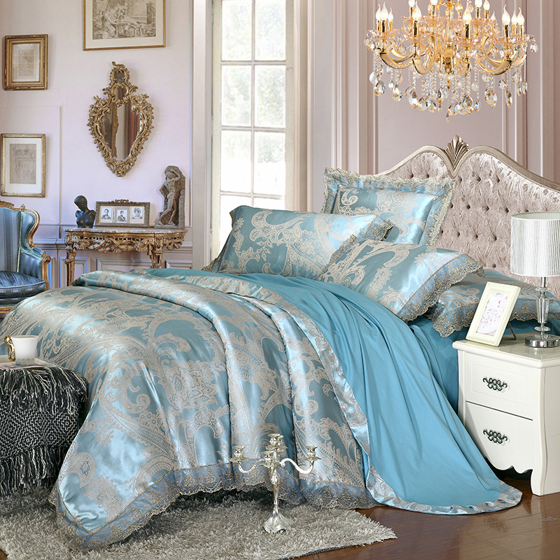 Luxury Silk Bedding Set  Linens Tencel Satin Bed Sheet Set Jacquard Bedclothes  Bed cover 4pcs