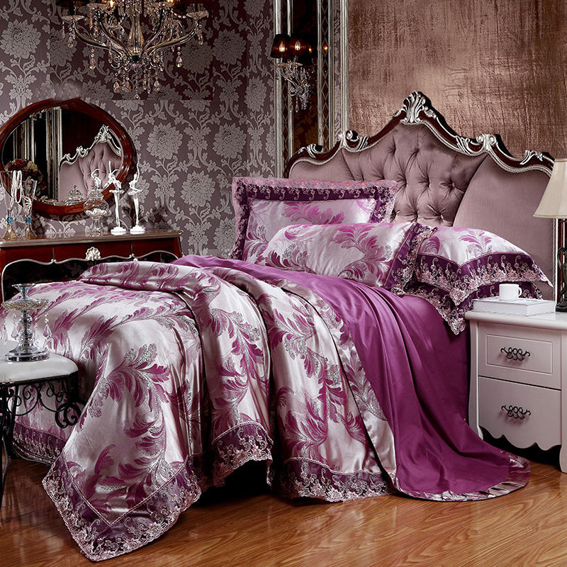 Luxury Silk Bedding Set  Linens Tencel Satin Bed Sheet Set Jacquard Bedclothes  Bed cover 4pcs