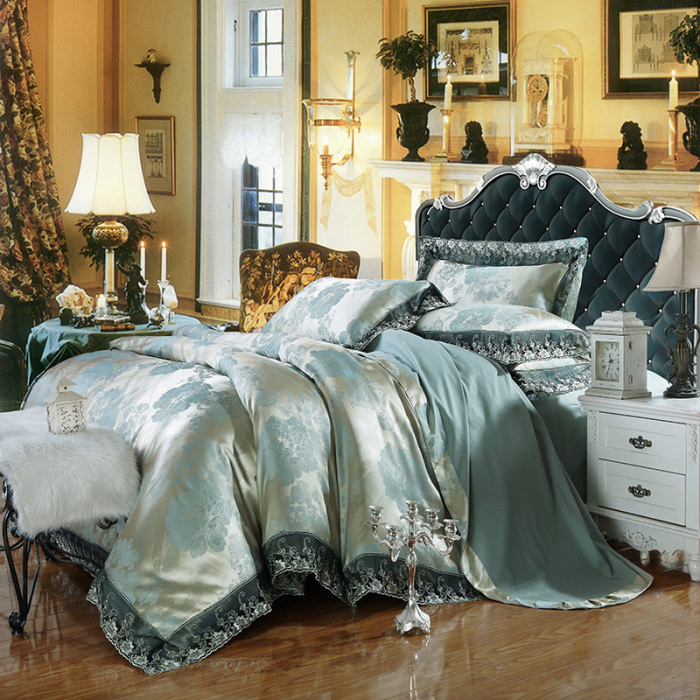 Luxury Silk Bedding Set  Linens Tencel Satin Bed Sheet Set Jacquard Bedclothes  Bed cover 4pcs