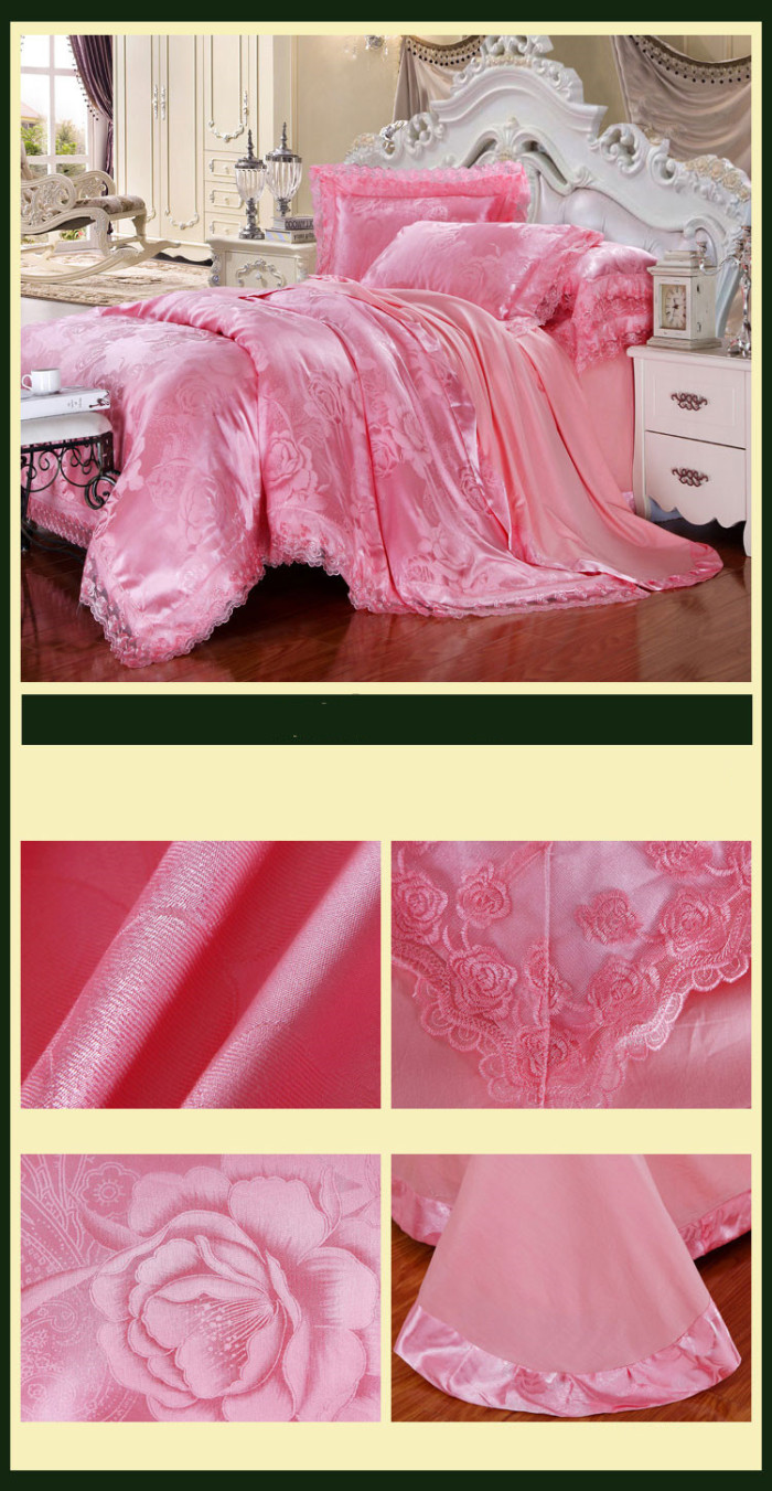 Luxury Silk Bedding Set  Linens Tencel Satin Bed Sheet Set Jacquard Bedclothes  Bed cover 4pcs