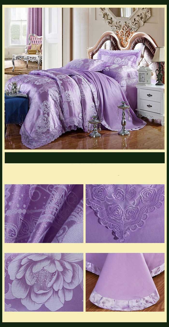 Luxury Silk Bedding Set  Linens Tencel Satin Bed Sheet Set Jacquard Bedclothes  Bed cover 4pcs