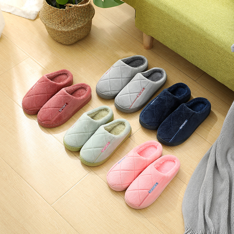 Autumn and Winter Korean Style Cotton Slippers Simple Hotel Women&#039;s Thick Bottom Home Indoor Couple Warm Home Woolen Slipper Men&#039;s