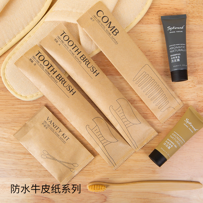 Hotel Homestay Disposable Toiletries Hotel Bamboo Toothbrush Soft Hair Belt Toothpaste Kraft Paper Bag Waterproof