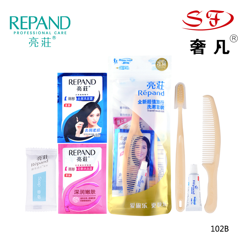 A disposable product toothbrush toothpaste shampoo shower gel travel package. A disposable product toothbrush toothpaste shampoo shower gel travel package.