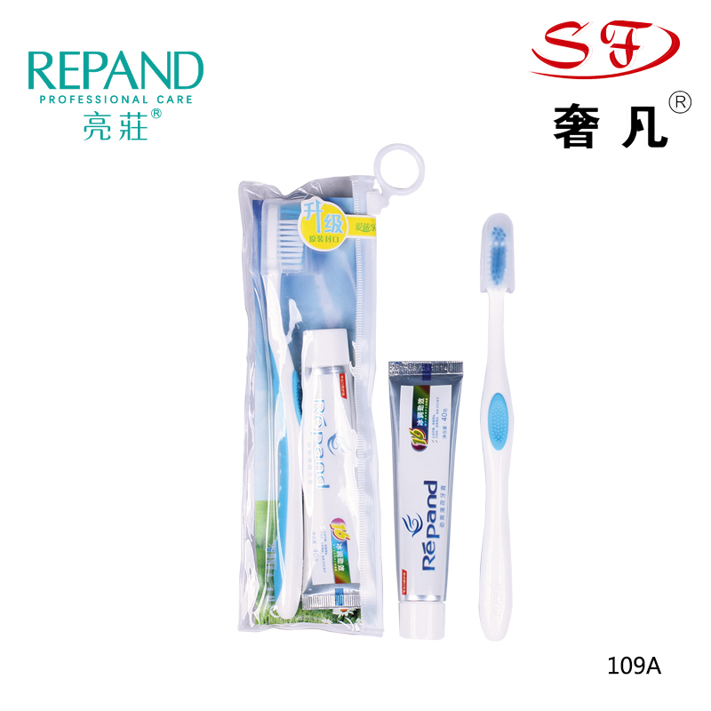 A disposable product toothbrush toothpaste shampoo shower gel travel package. A disposable product toothbrush toothpaste shampoo shower gel travel package.