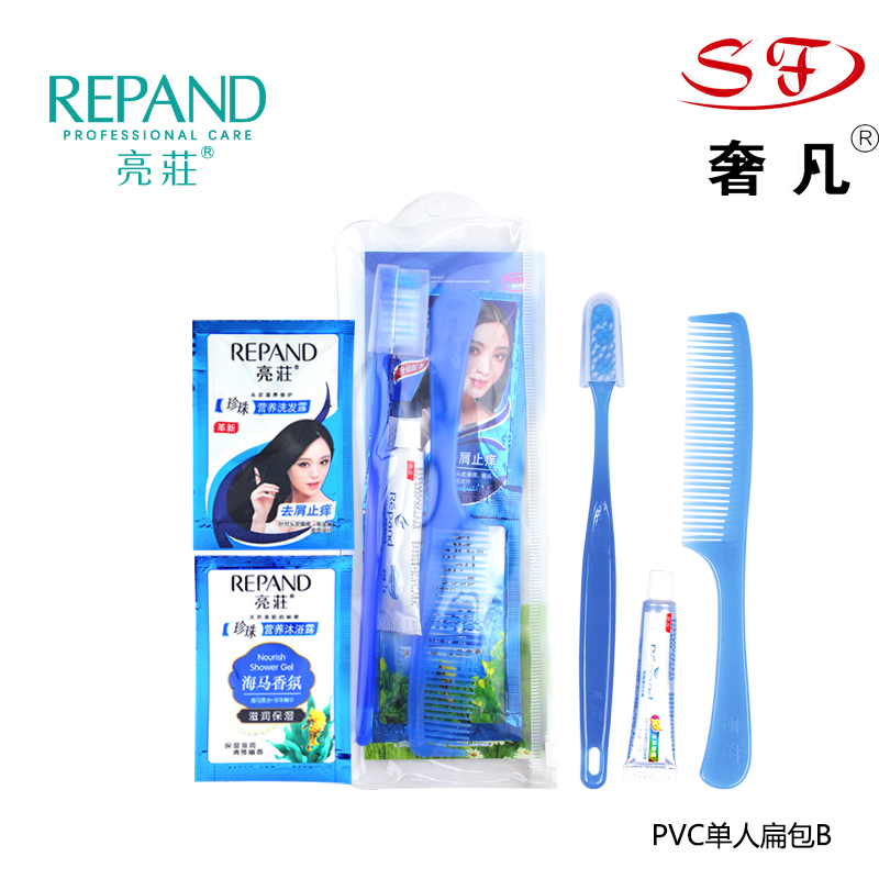 A disposable product toothbrush toothpaste shampoo shower gel travel package. A disposable product toothbrush toothpaste shampoo shower gel travel package.
